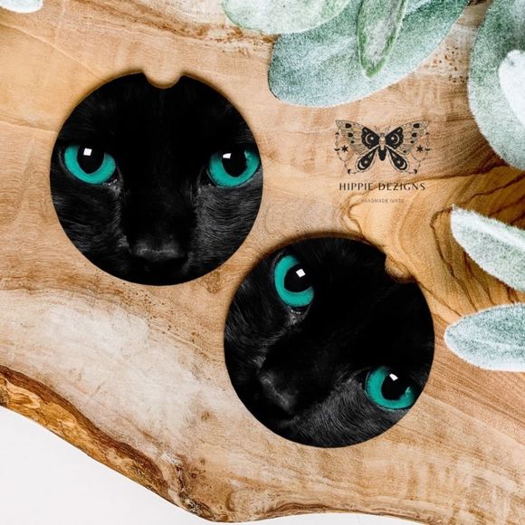 Black Cat Car Coaster Set | Car Accessories - Picture 1 of 7